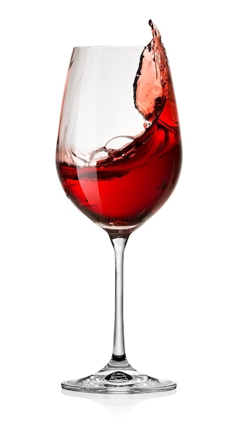 白い背景の上に赤ワイングラスを移動