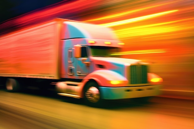 Photo moving truck american in motion generative ai