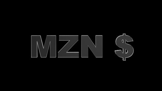 Mozambikaanse metical of MZN valutasymbool van Mozambique gemaakt met glas 3d illustratie 3d render