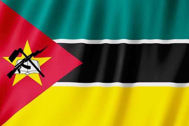 Mozambikaanse vlag zwaaien in de wind.