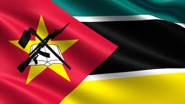 Mozambique flag, with waving fabric texture