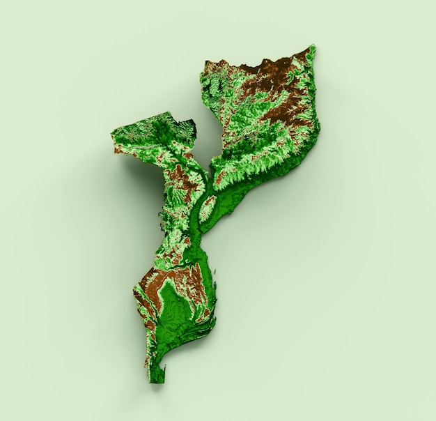 모잠비크 지형도 3d 현실적인 지도 색상 3d 그림
