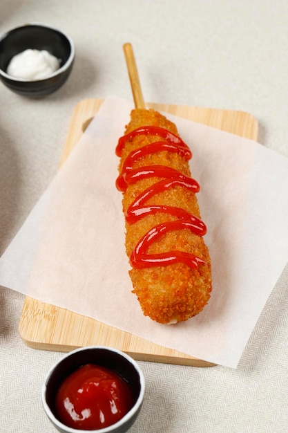 Mozarella Cordog with Tomato Sauce, Popular Korean and American Street Food