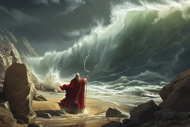 Mozes verdeelt de Rode Zee Conceptuele kunst