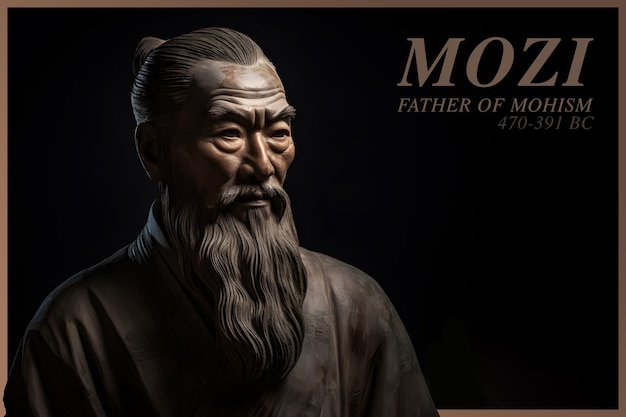 Mozi Mo Di Chinese filosoof uit de periode van de Honderd Scholen van Gedachte Banner met steen