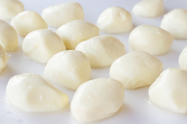 Mozzarella balls on a white