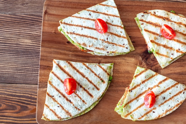 Mozzarella and guacamole quesadillas