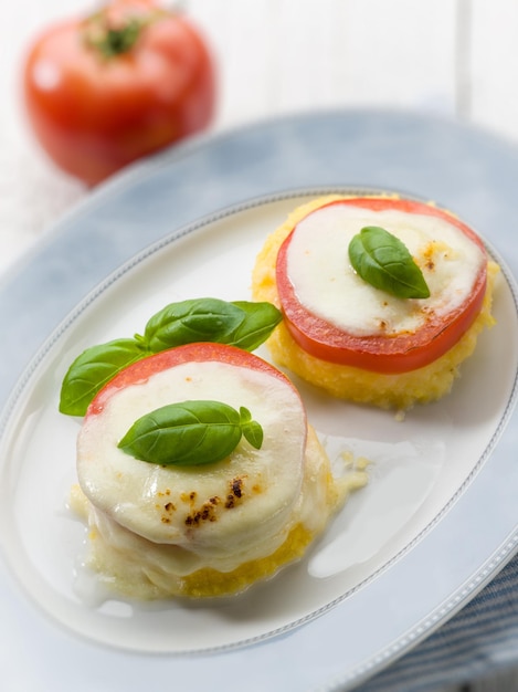 Mozzarella-tomaten en pap selectieve focus