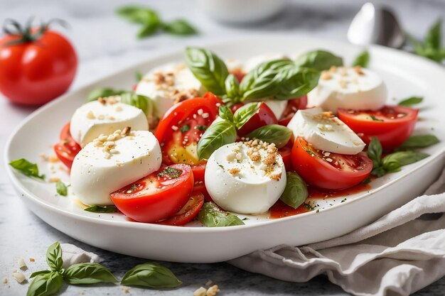 Mozzarella and tomato salad caprese on the plate