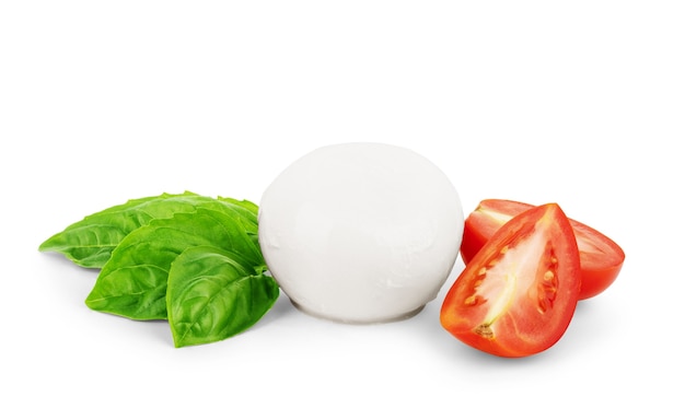 Mozzarella with cherry tomatoes and basil, clipping path included