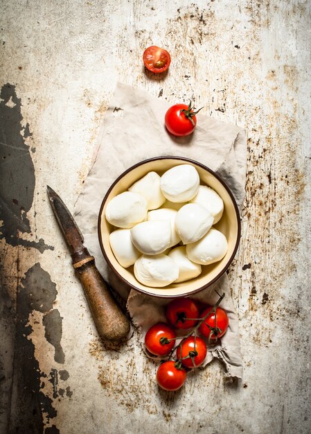 Mozzarella with tomatoes .