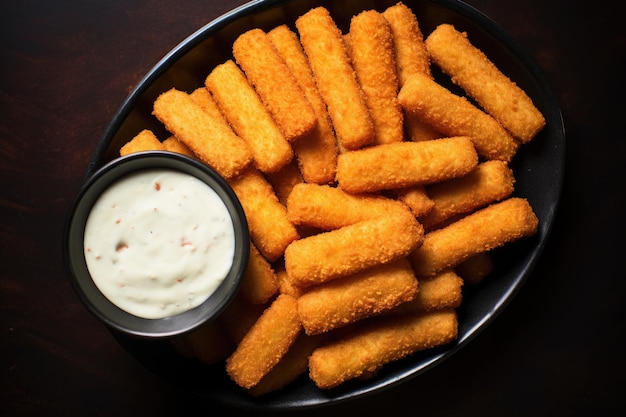 Mozzarellasticks gezien vanuit een bovenhoofdse hoek