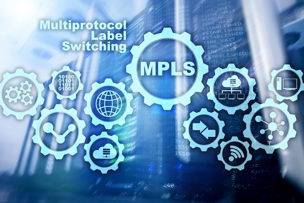 Mpls multiprotocol label switching routing telecommunications networks concept su schermo virtuale