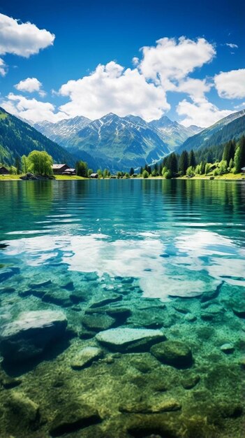 Mpressively beautiful fairy tale mountain lake in austrian alps breathtaking scene panoramic view of