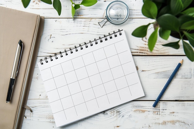 Photo mpty calendar and note book on modern work table