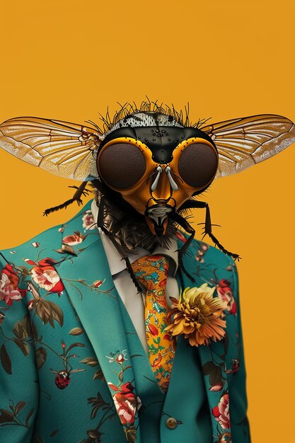 Photo mr insect fly in fancy suit