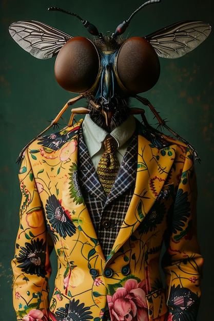 Photo mr insect fly in fancy suit