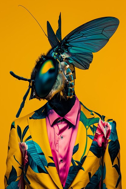 Photo mr insect fly in fancy suit