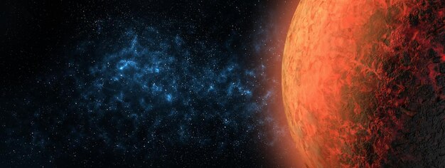 宇宙の星のMras惑星。青い星雲の背景。地球のような惑星、地球型の惑星、宇宙空間のエキソ惑星、遠宇宙のエイリアンの惑星3dイラスト。NASAによって提供されたこの画像の要素。