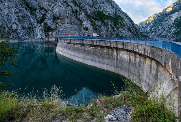 Mratinje Dam on Piva lake Pivsko Jezero view in Montenegro