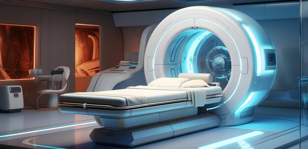 mri-machine in medisch interieur met verlichting