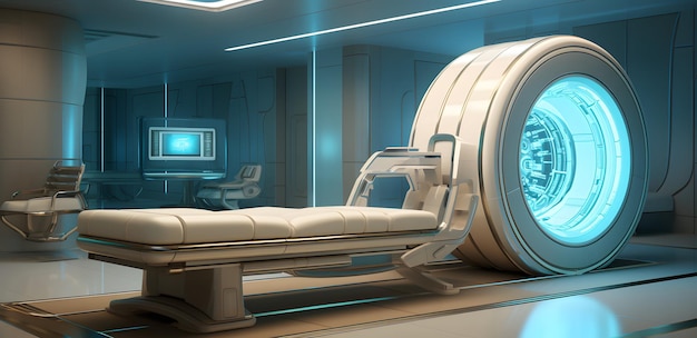 mri-machine in medisch interieur met verlichting