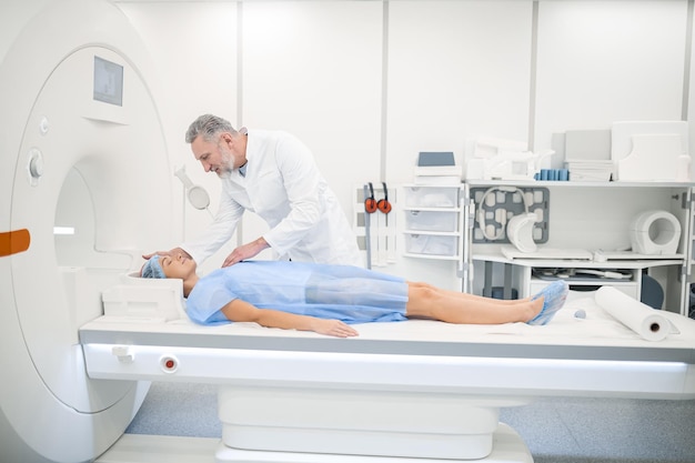 MRI procedure Female patient having MRI procedure in the clinic