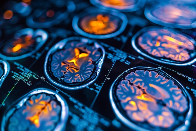 An MRI scan of the brain showing different tissue generative ai