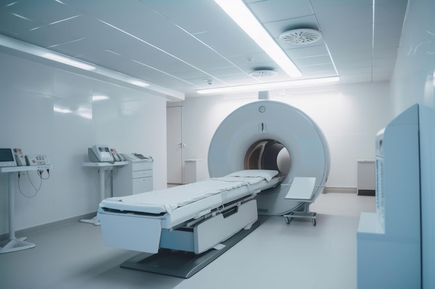 Mri scanner in modern clinic diagnostic medical equipment hospital interior Generative AI