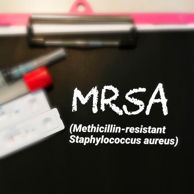 MRSA or Methicillin-resistant Staphylococcus aureus, medical conceptual image.