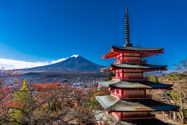 日本の富士山と塔