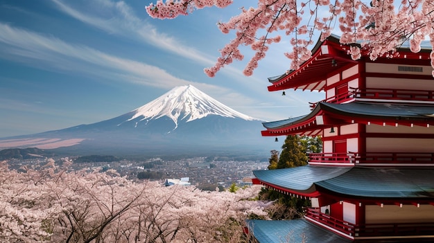 富士山と春の寺院 ジェネレーティブ・アイ