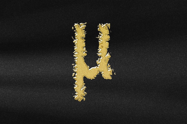 Foto mu-teken. mu-brief, grieks alfabetsymbool, abstract goud met zwarte achtergrond