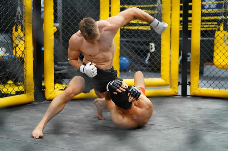 Muay Thai The martial art of Thailand Boxer practicing boxing and Gym and fighting against rival