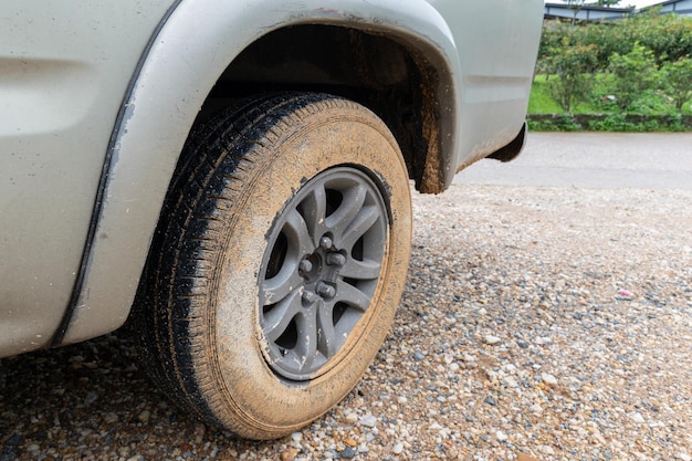 Mud dirty pickup truck wheels