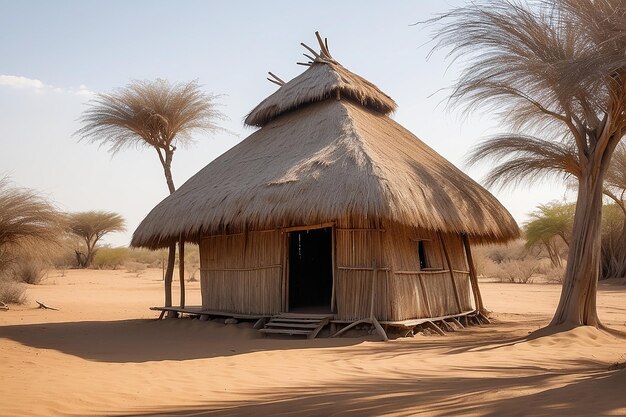 Photo mud straw and wooden hut with thatched roof in the bush namibia africa