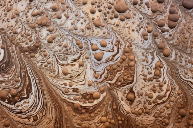 Mud swirled in water creating brown patterns