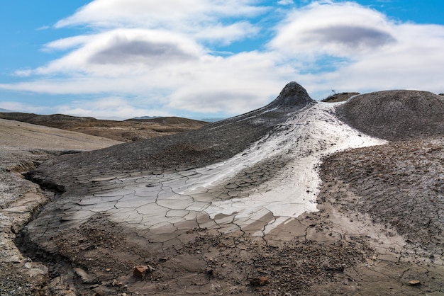 Mud volcano eruption scene