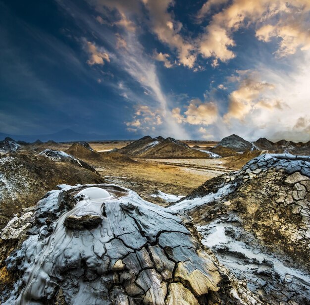 Mud volcanoes of Gobustan at sunset