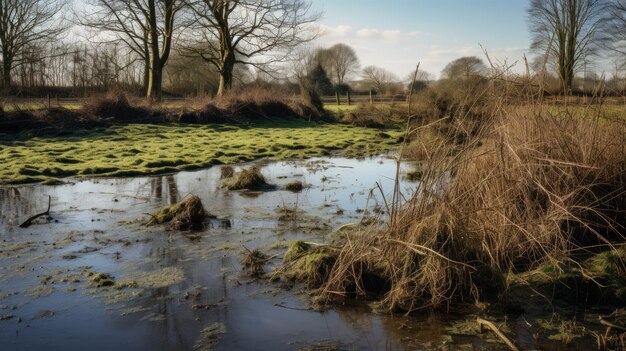 Foto paesaggio di muddy creek con obiettivo helios 442 58mm f2 una scena tradizionale britannica