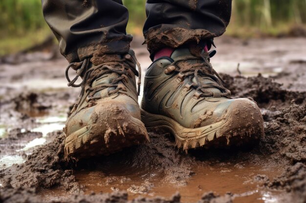 단단한 땅에 있는 진흙 신발