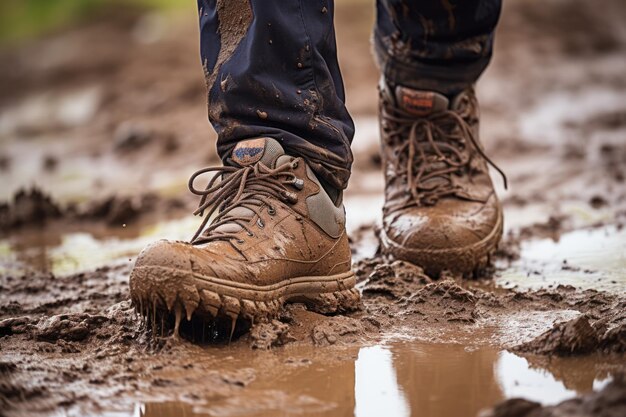 Muddy footwear on solid ground