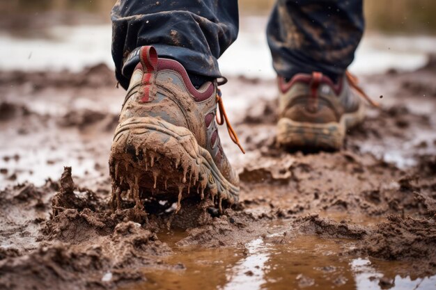 Muddy footwear on solid ground