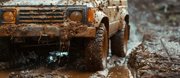 Muddy Truck Driving Through Water Puddle
