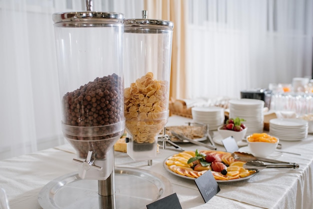 Muesli breakfast on the buffet table