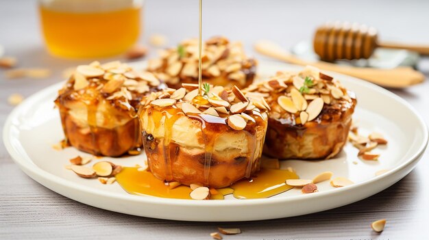 Muesli honey and peanut butter muffins on a plate