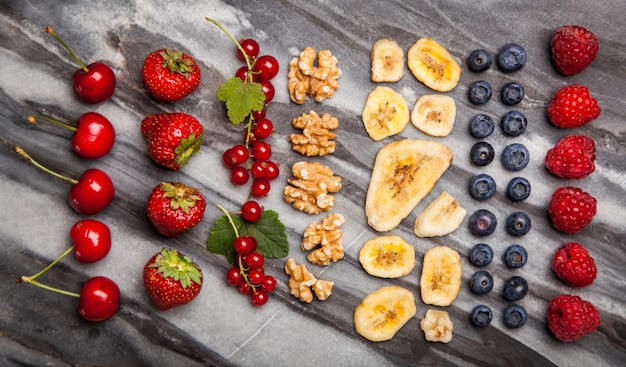 Photo muesli ingredients flat lay