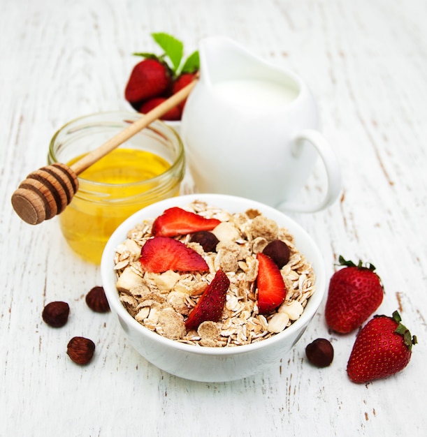 Muesli met aardbeien