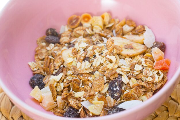 Muesli in the spoon, Healthy food concept.