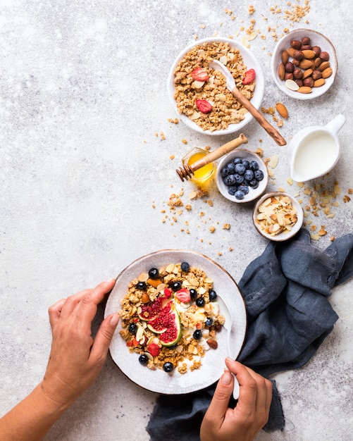 Muesli with Nuts Yogurt and fresh Figs Blueberry